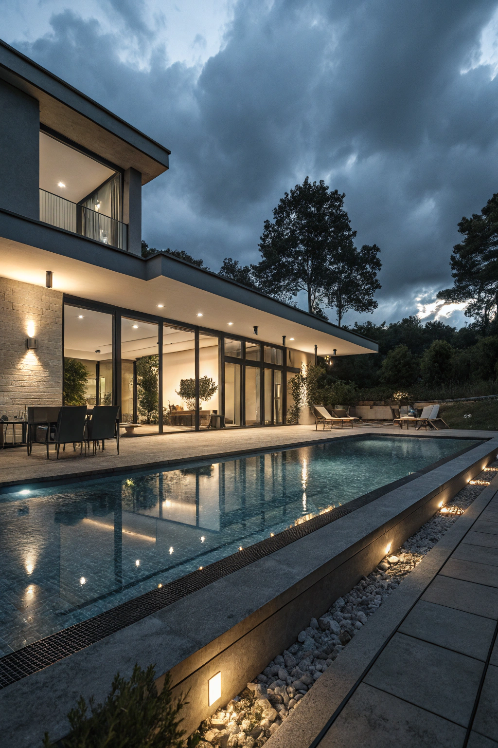 Modern House Pools with Mesmerizing Night Lighting