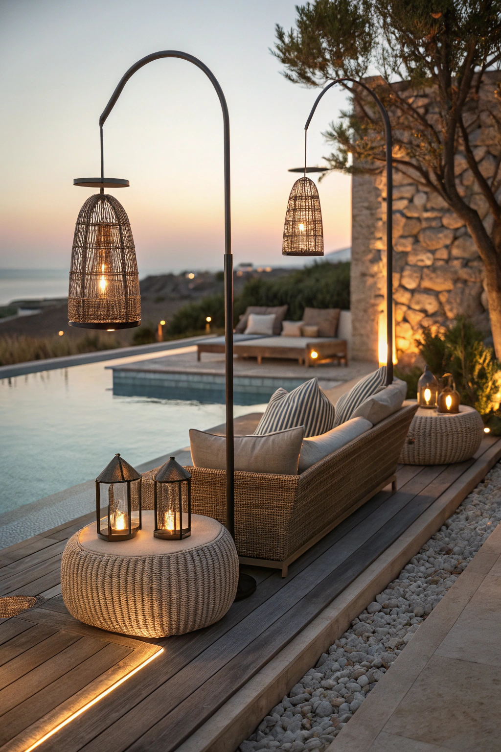 Chic Poolside Decor with Light Accents