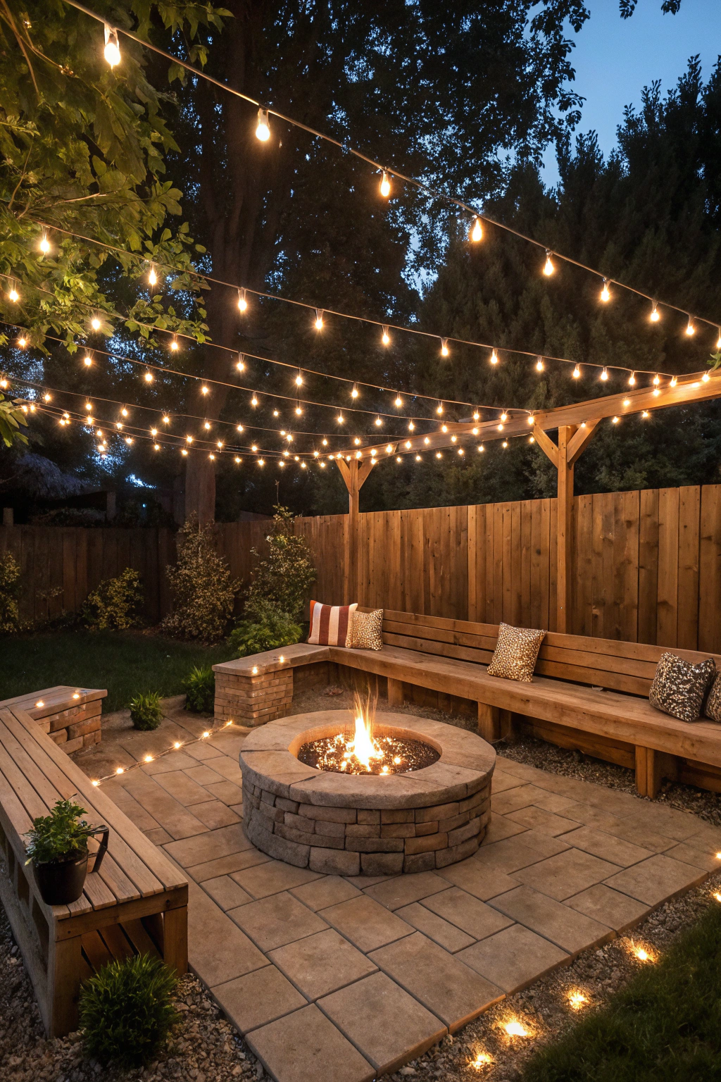 Cozy Fire Pit and String Light Combinations