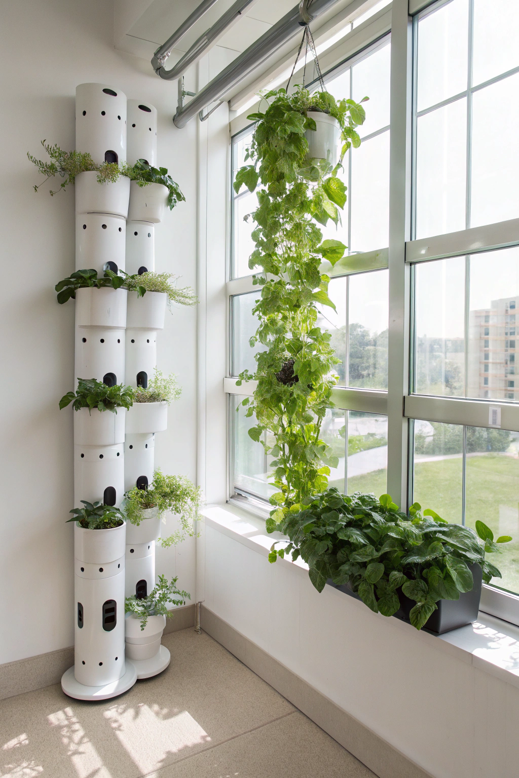 Rustic living wall made from weathered reclaimed wood planks with various plants in mounted containers creating natural rustic decor