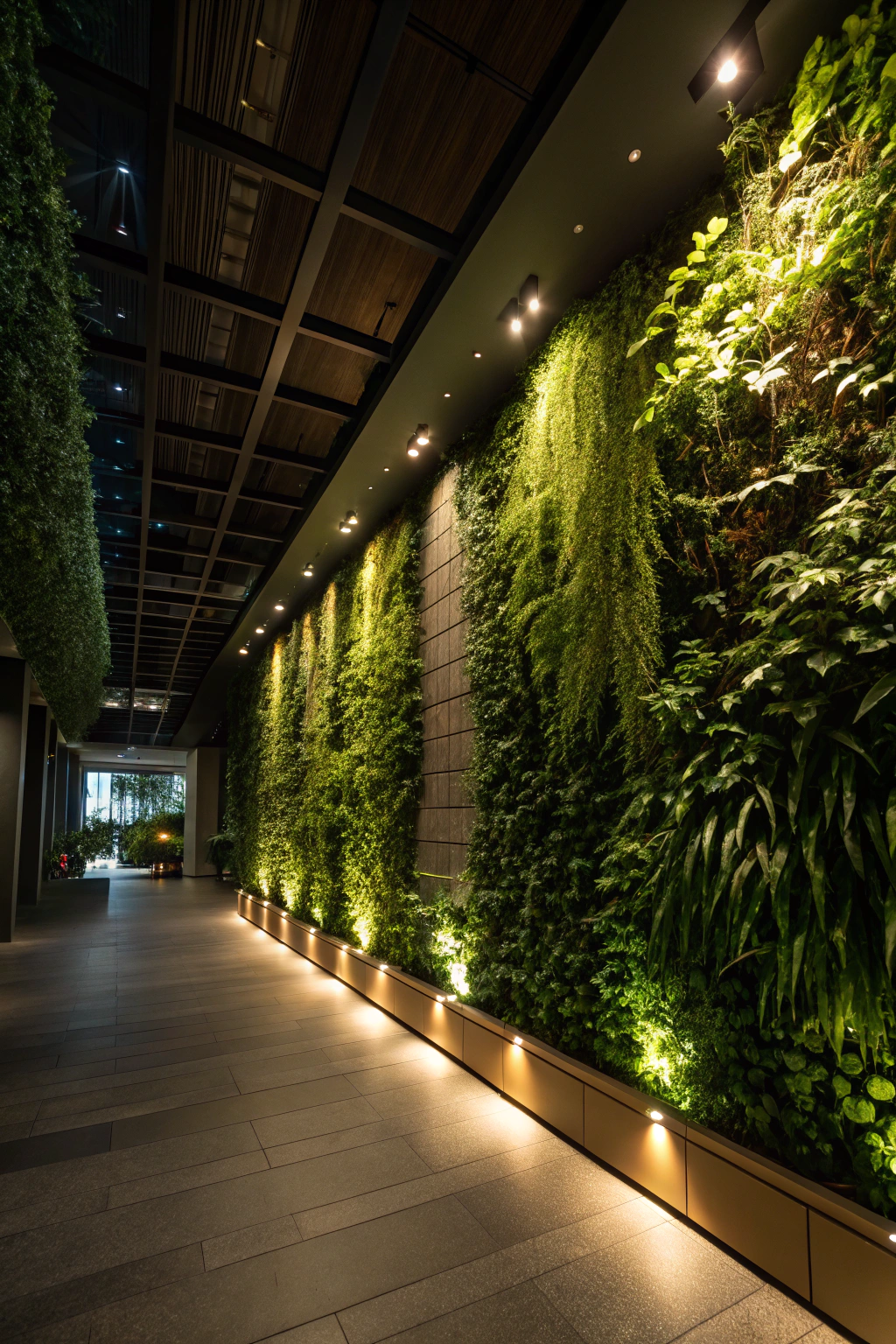 Seasonal living wall display showing different plants and colors representing various seasons with modular planting system