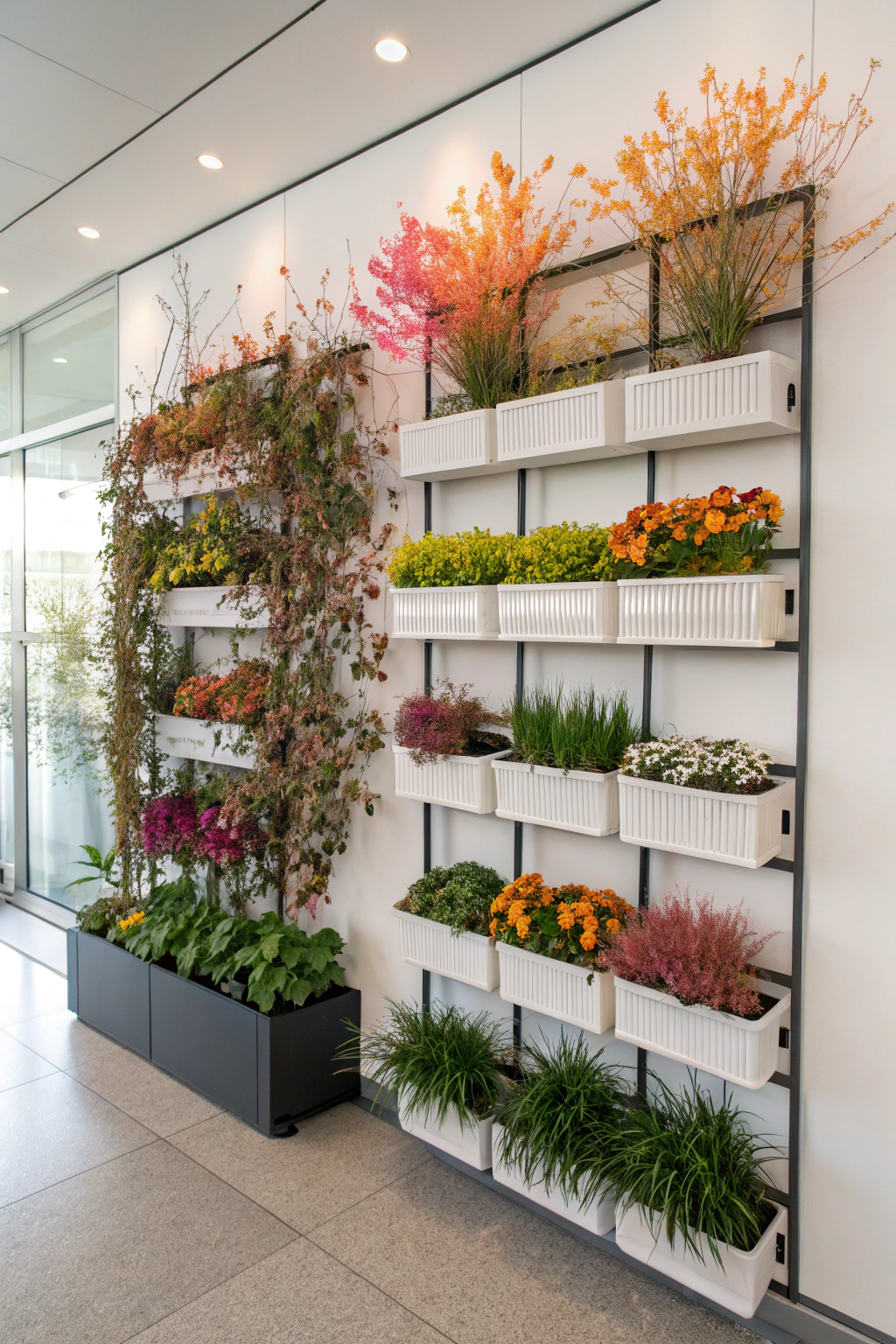 Peaceful therapeutic living wall with calming plants like lavender and ferns in serene wellness space for relaxation and meditation