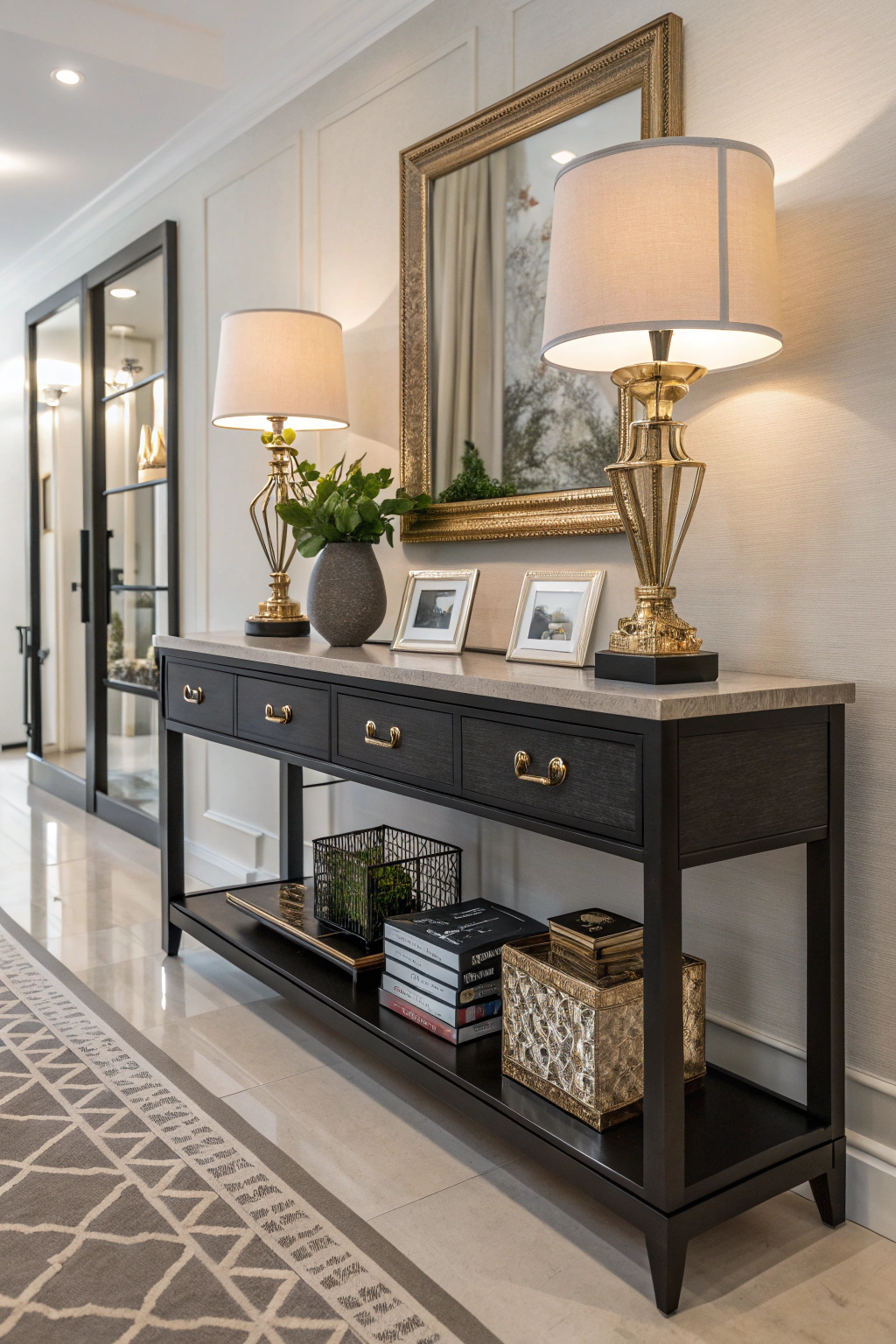 Stylish entryway table with storage compartments