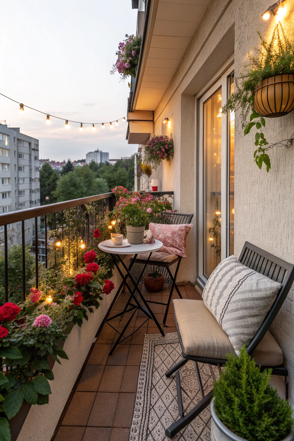 Stylish home balcony design with furniture and plants