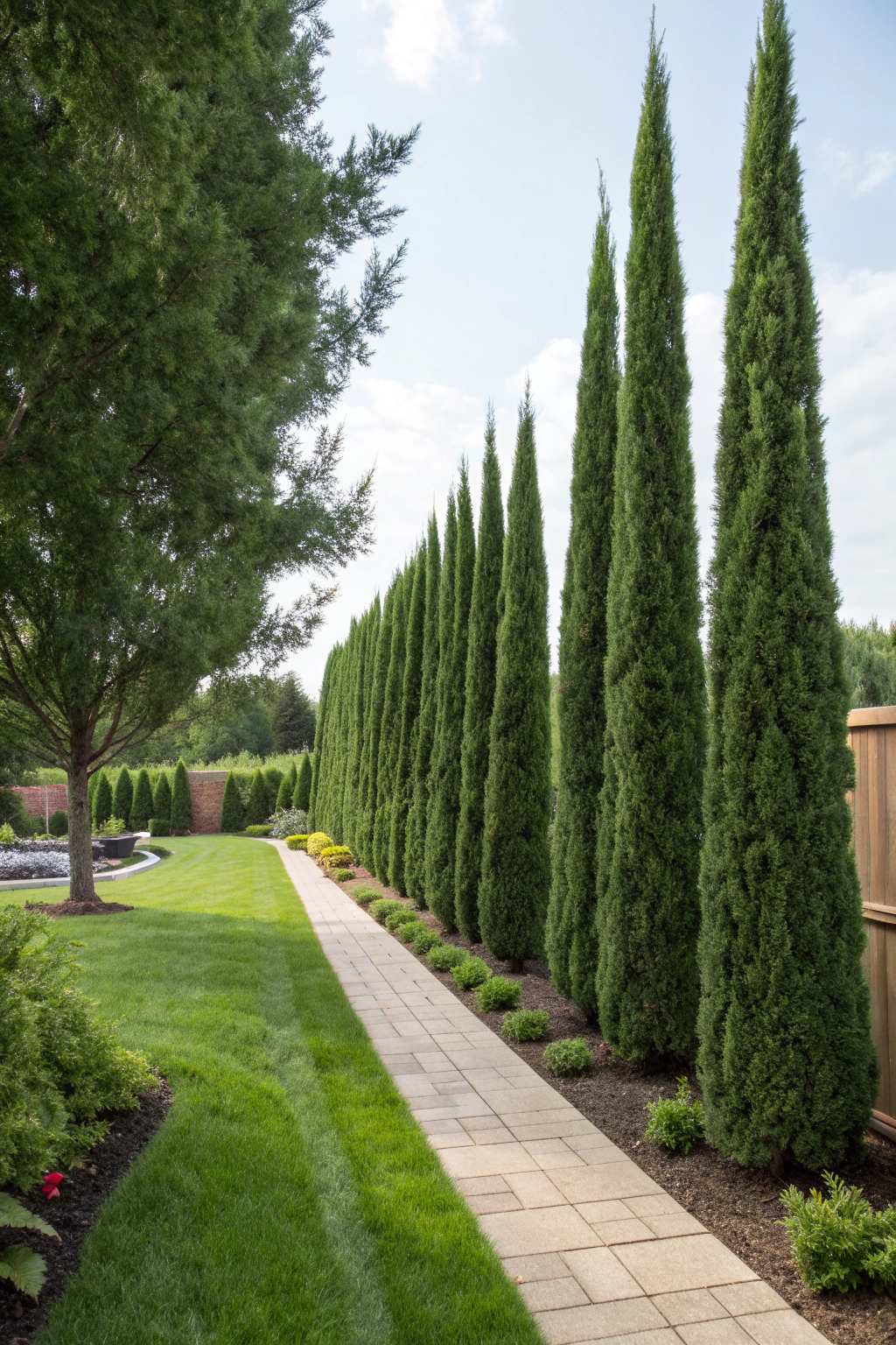 Tall trees providing privacy in a well-maintained backyard