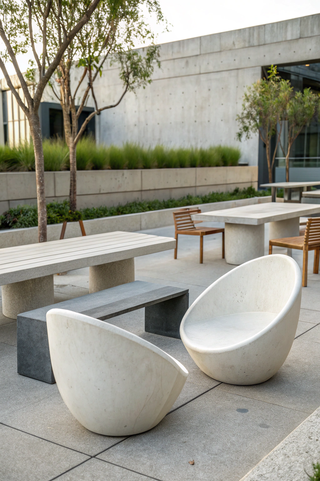Modern concrete outdoor seating arrangement