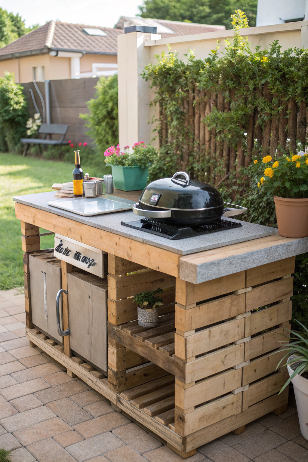 Budget-friendly outdoor kitchen setup with grill and table