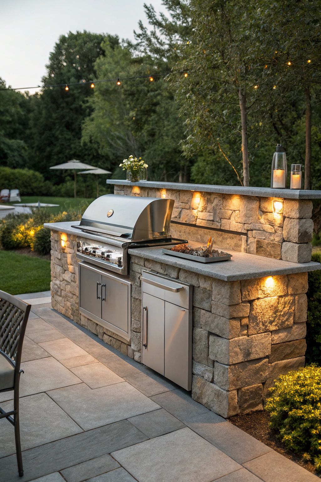 Stylish built-in outdoor grill in a backyard kitchen