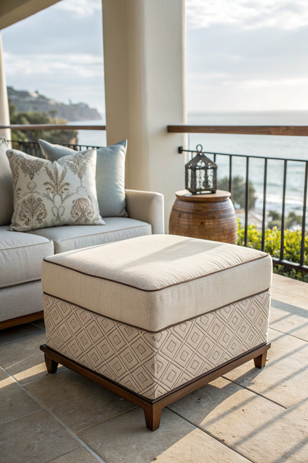 Multi-functional ottoman on a balcony