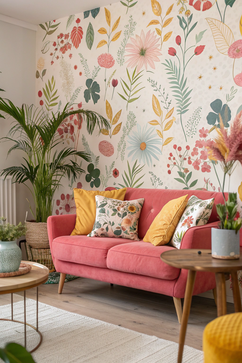Living room with removable wallpaper accent wall