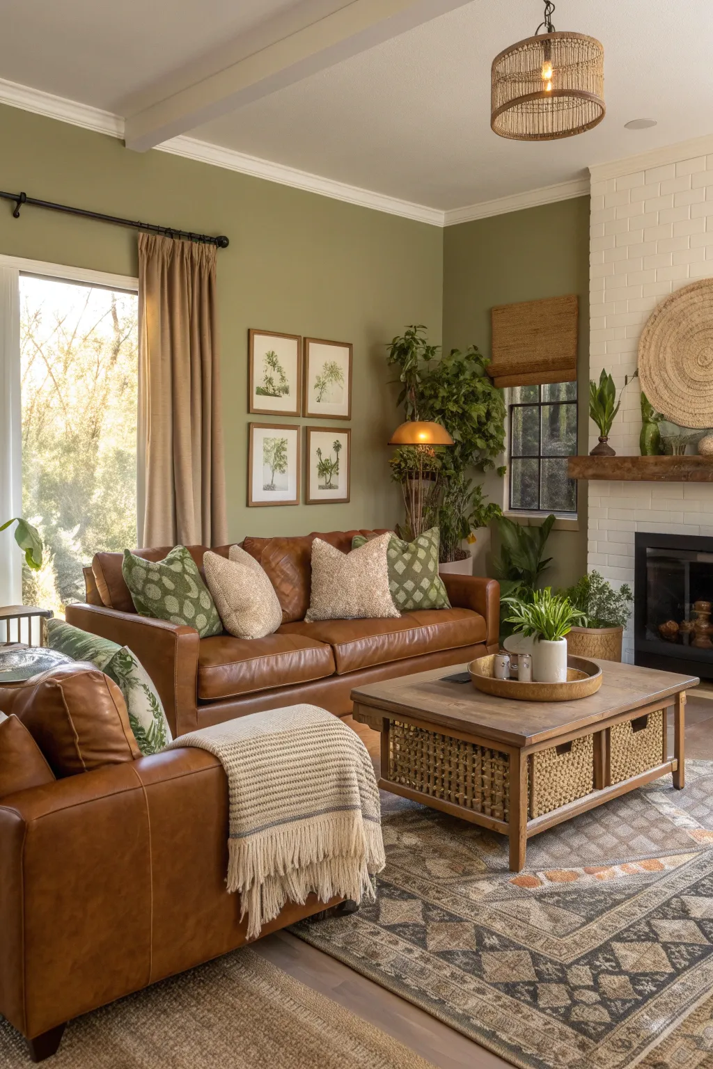 Living room decorated with earthy tones for an organic modern feel
