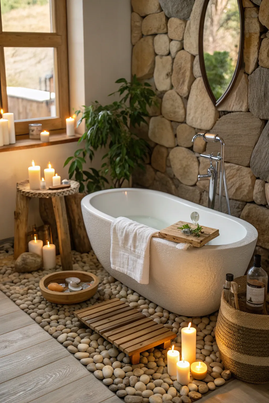 Spa-like bathroom featuring organic design elements