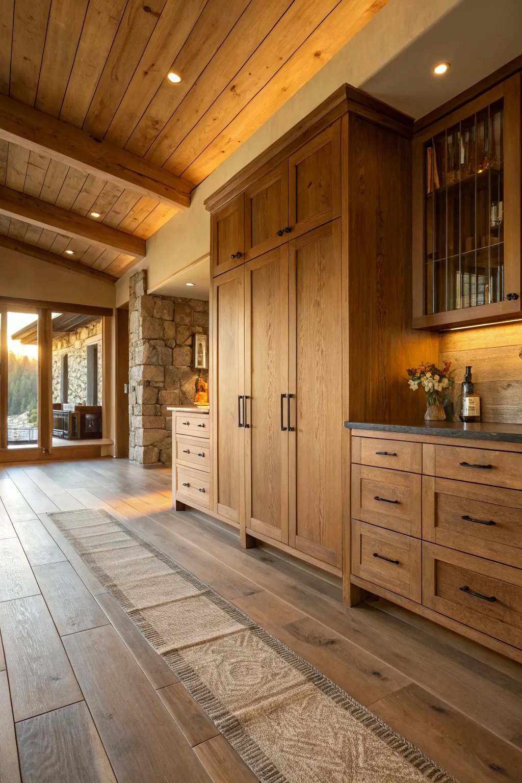 Natural wood finishes used in an organic modern home design