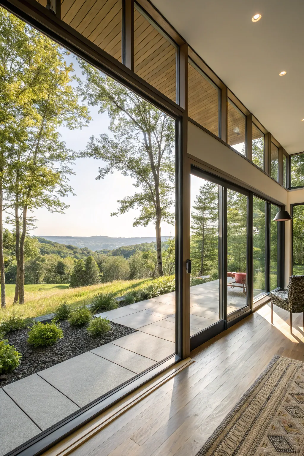 Large windows connecting indoor and outdoor spaces in a modern home