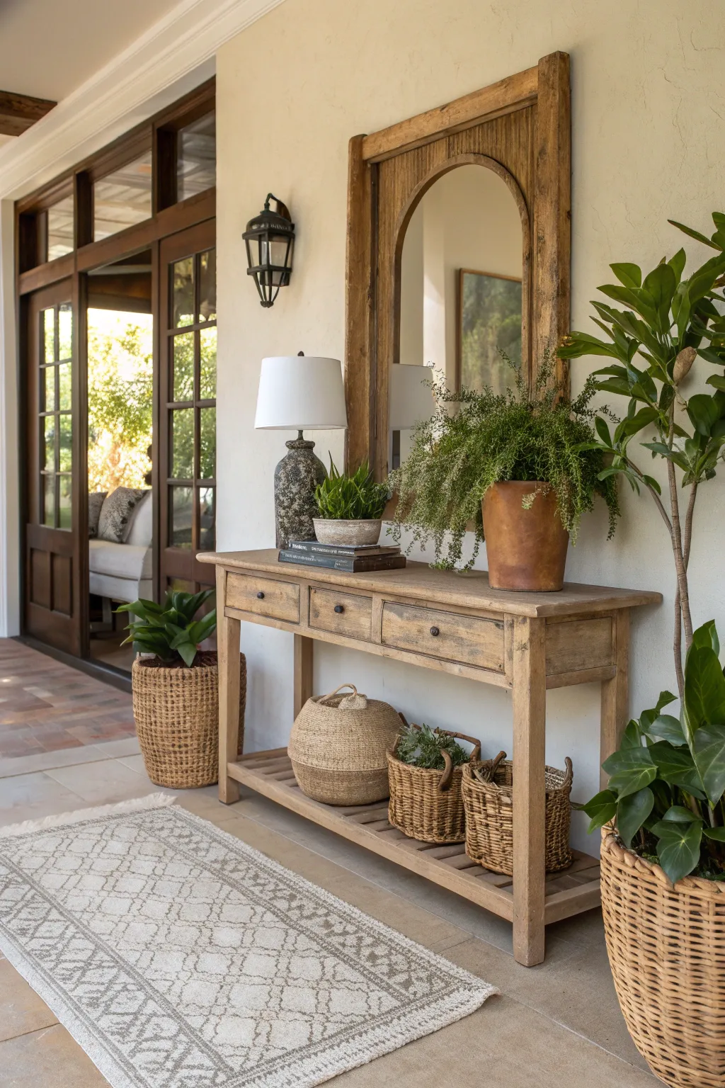 Welcoming entryway featuring natural design elements