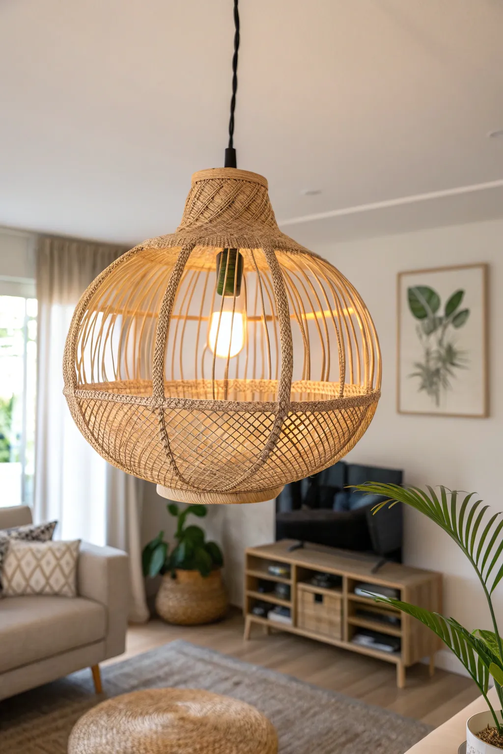 Unique light fixtures in an organic modern home interior