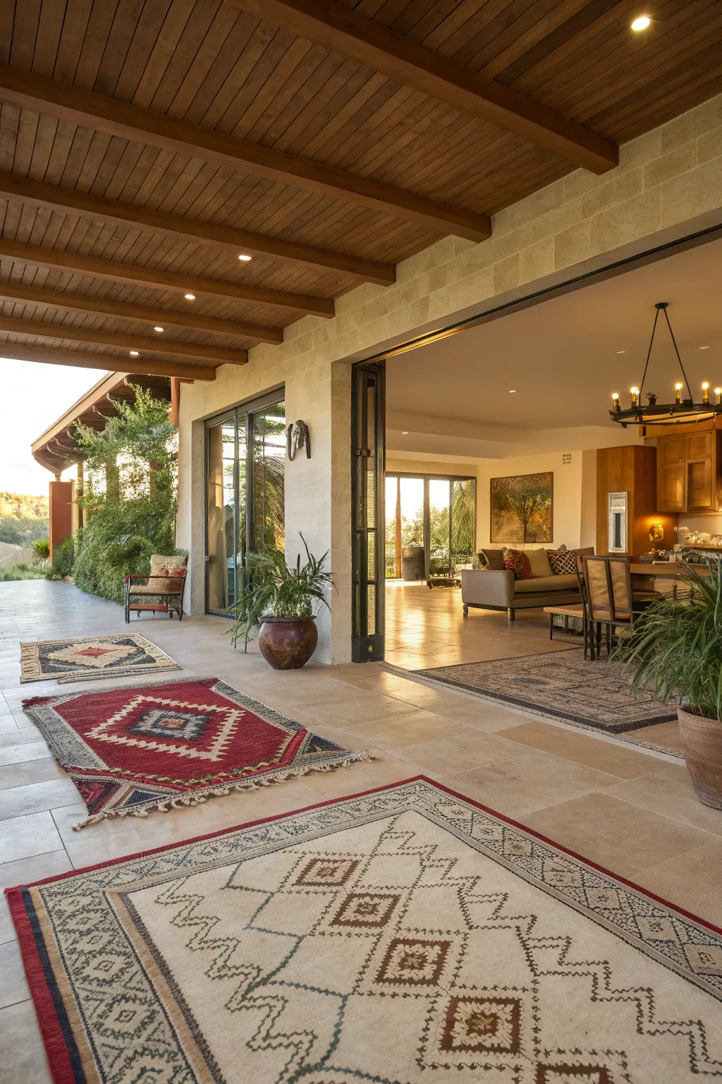 Area rugs used to define spaces in an open floor plan