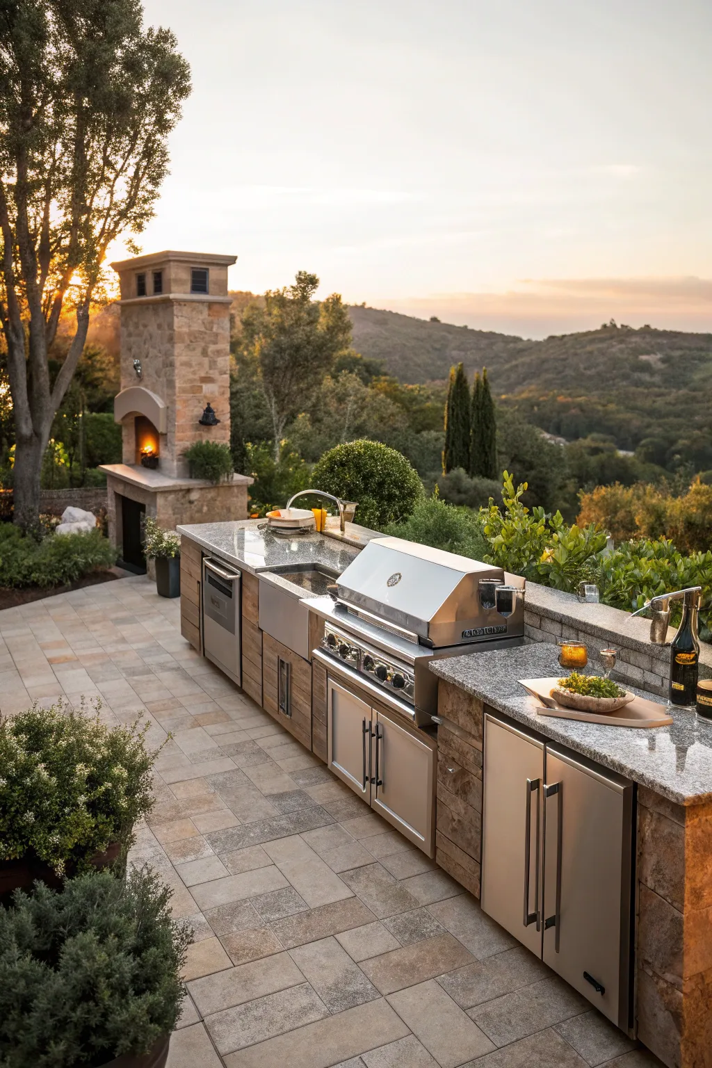 Luxury outdoor kitchen featuring granite countertops