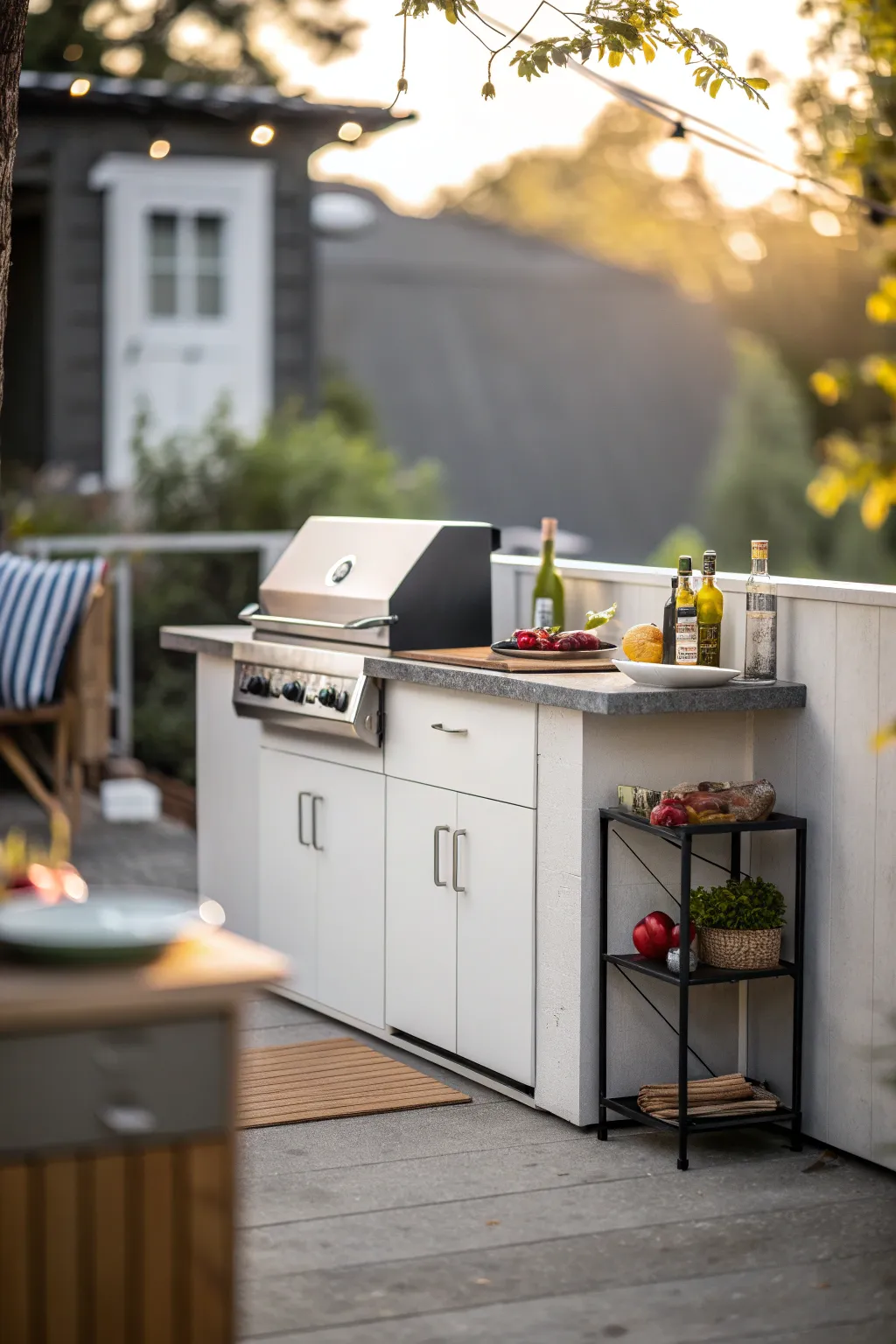 Compact outdoor BBQ kitchen in a small backyard