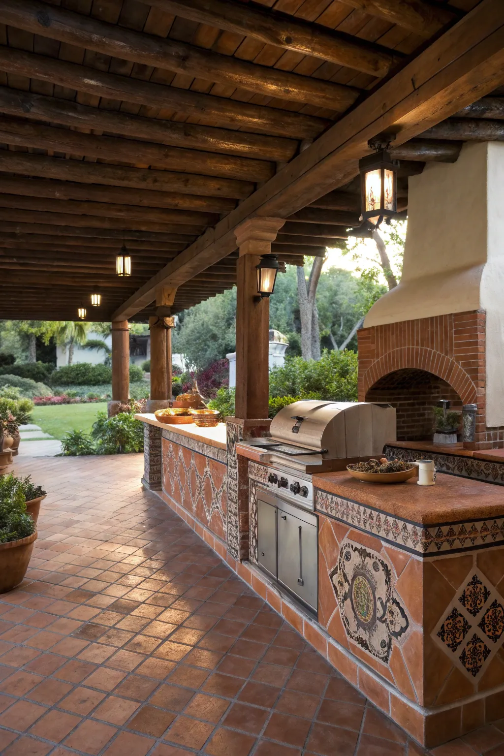 Hacienda style outdoor kitchen with rustic design elements