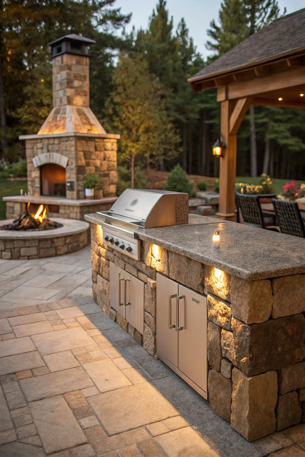 Stone design outdoor kitchen with natural elements