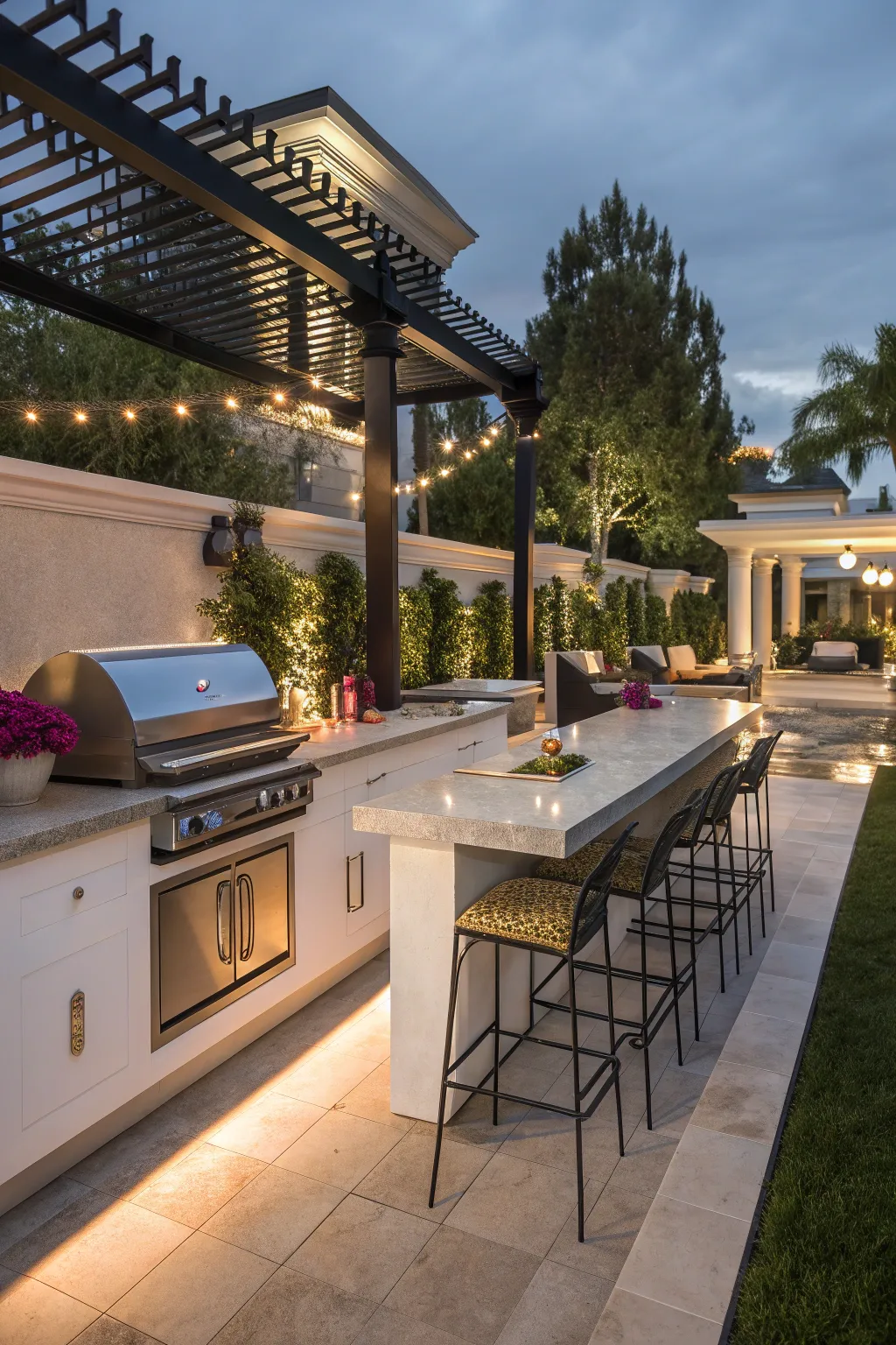 Luxury BBQ area with modern amenities and bar