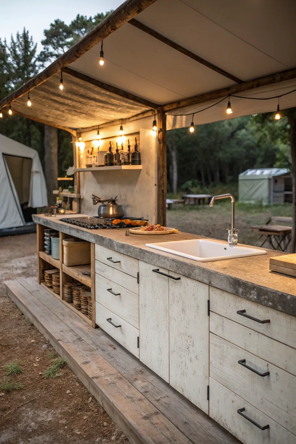 Functional dirty kitchen setup for outdoor cooking