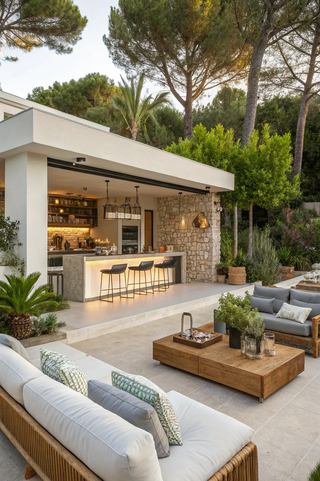 Contemporary outdoor living space inspired by Ibiza