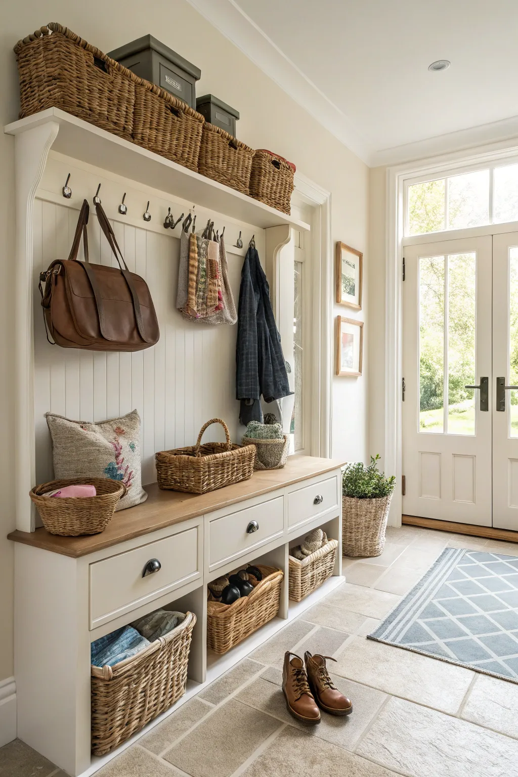 A front hall with stylish storage solutions for a neat entryway.