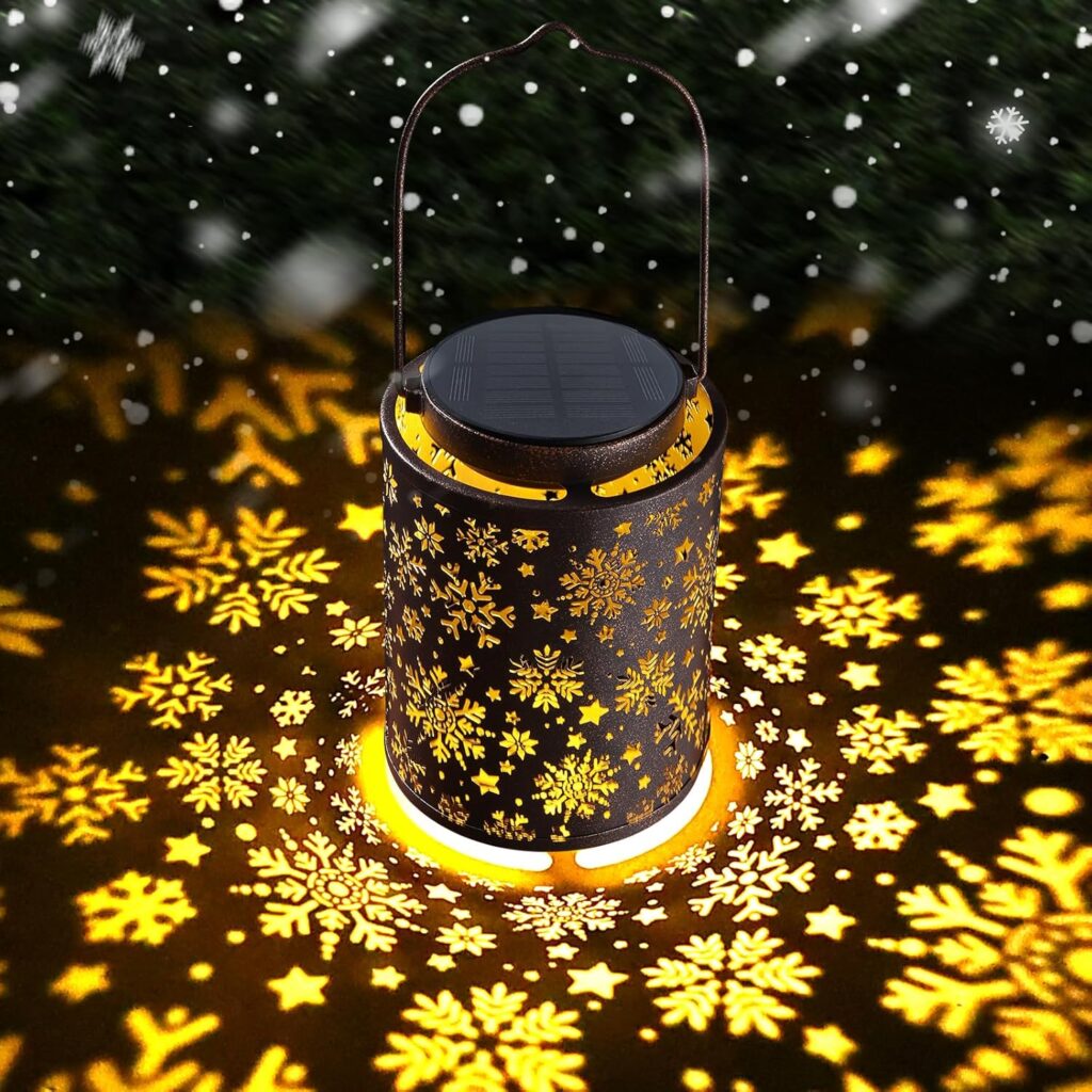 Snowflake Solar Lanterns Outdoor Waterproof, Hanging Metal Copper Lights for Garden, Patio, Porch, Yard, Romantic Valentine’s Gift for Her, Thoughtful Winter Gifts for Mom & Women