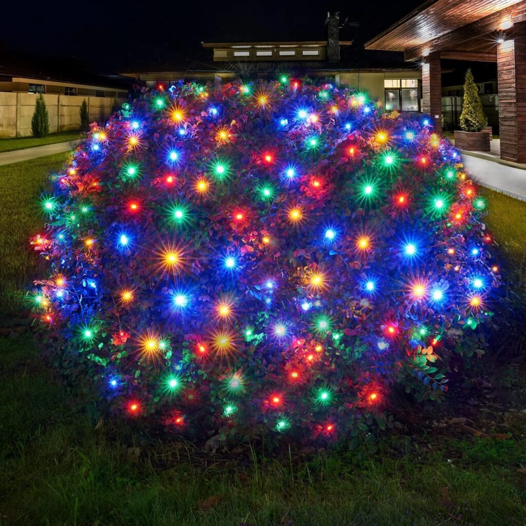 Dirnun Led Christmas Net Lights Outdoor Christmas Lights Multicolor 160LED 5ftx7ft, Waterproof Outdoor Indoor Fairy Mesh Net Light for Xmas Party, Yard, Patio, Trees, Shrubs, Bushes Decorations