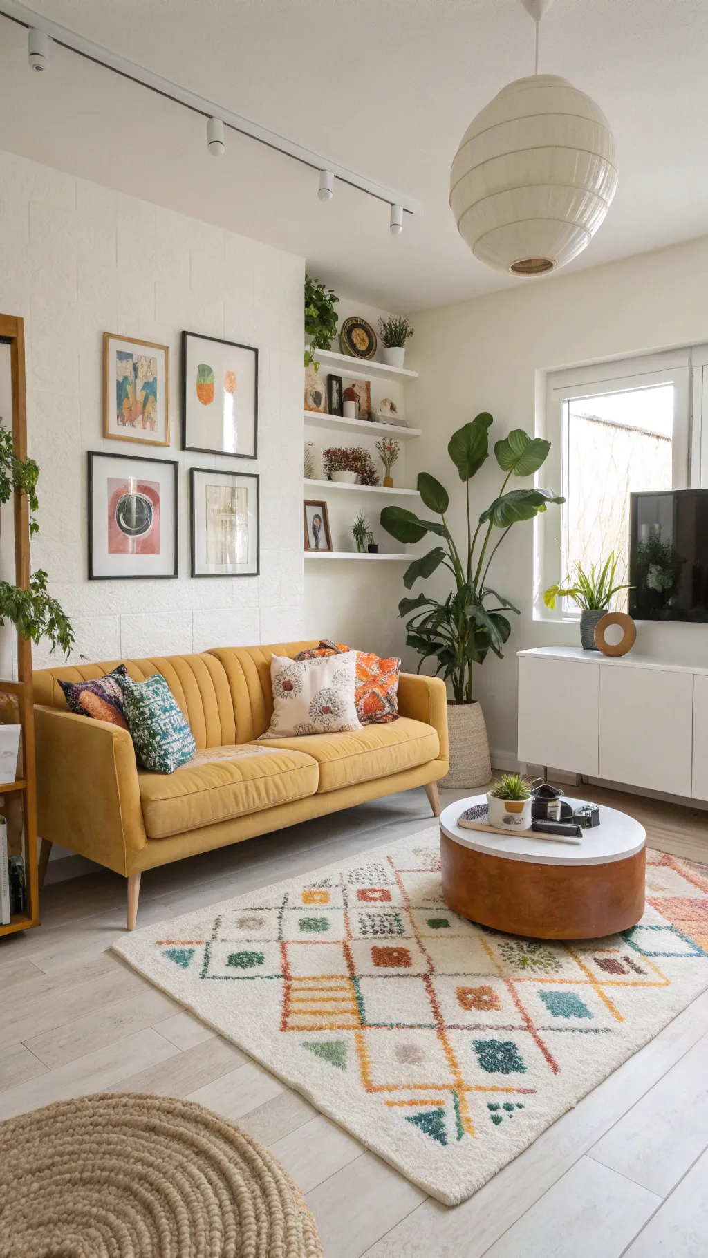 Modern 70s house aesthetics with clean lines and playful decor.