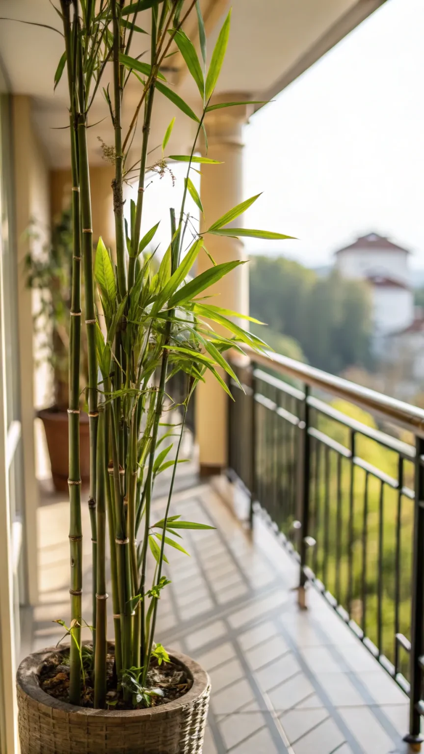 Bamboo providing privacy on a balcony.