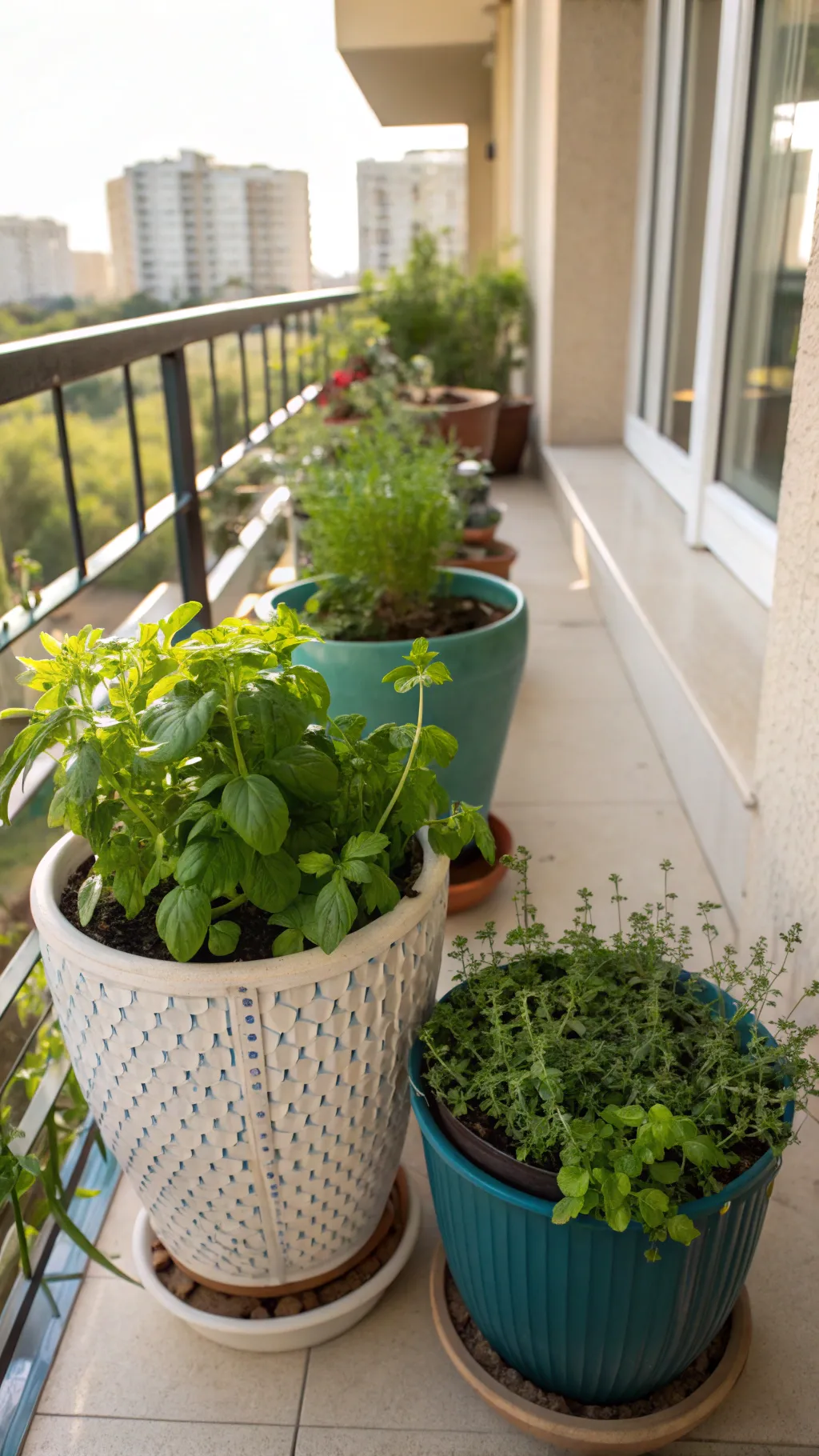 Pet-friendly plants in decorative pots on a balcony