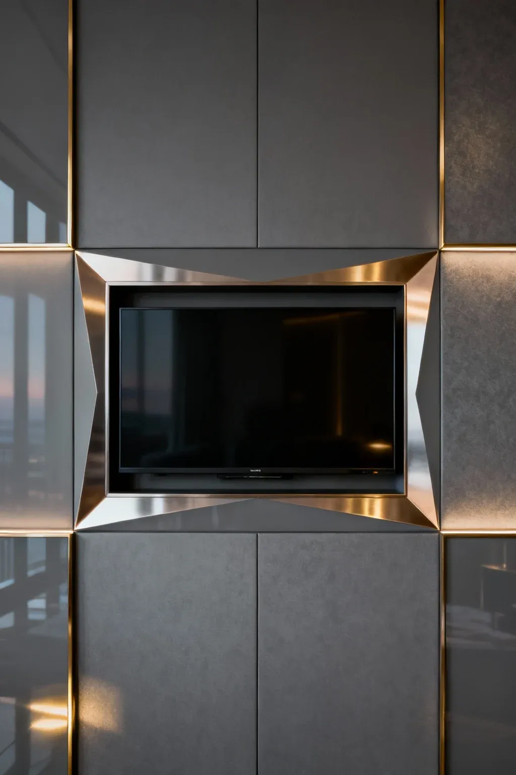 Modern living room TV wall with metallic accents for sophisticated finish