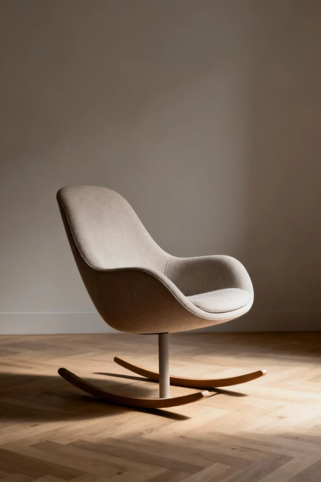 Modern rocking chair with slim frame in minimalist corner