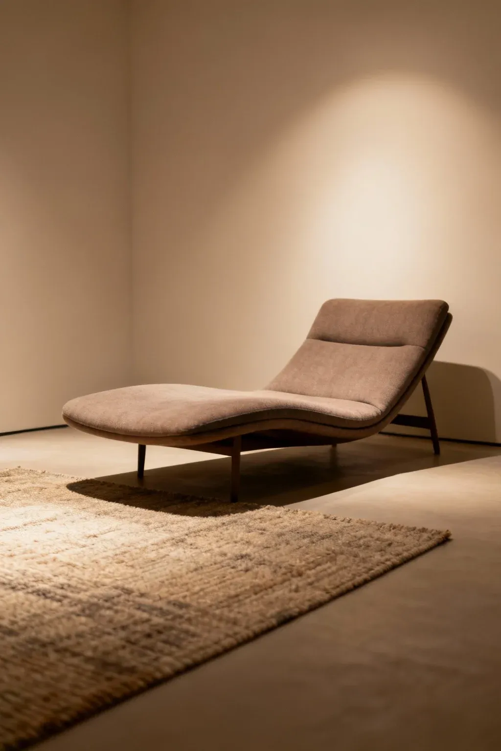 Low-slung lounge chair with wide seat and relaxed design
