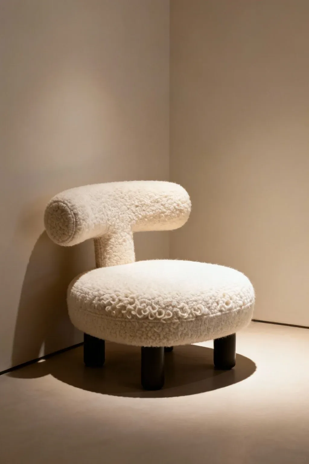 Compact bouclé accent chair with textured upholstery in modern room