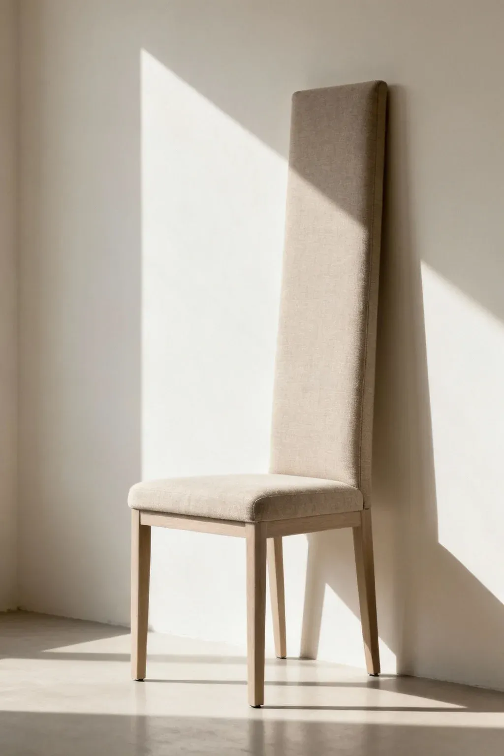 Tall back armless accent chair in neutral tones for small spaces