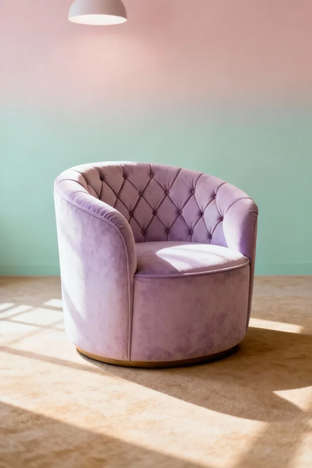 Barrel chair with tufted detailing in muted soft tones
