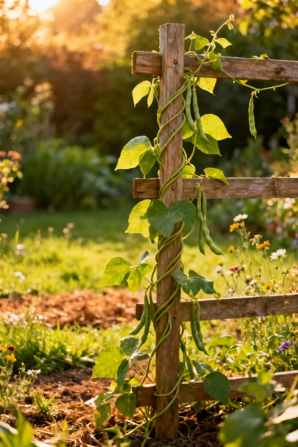 A trellis in a garden supporting climbing plants.