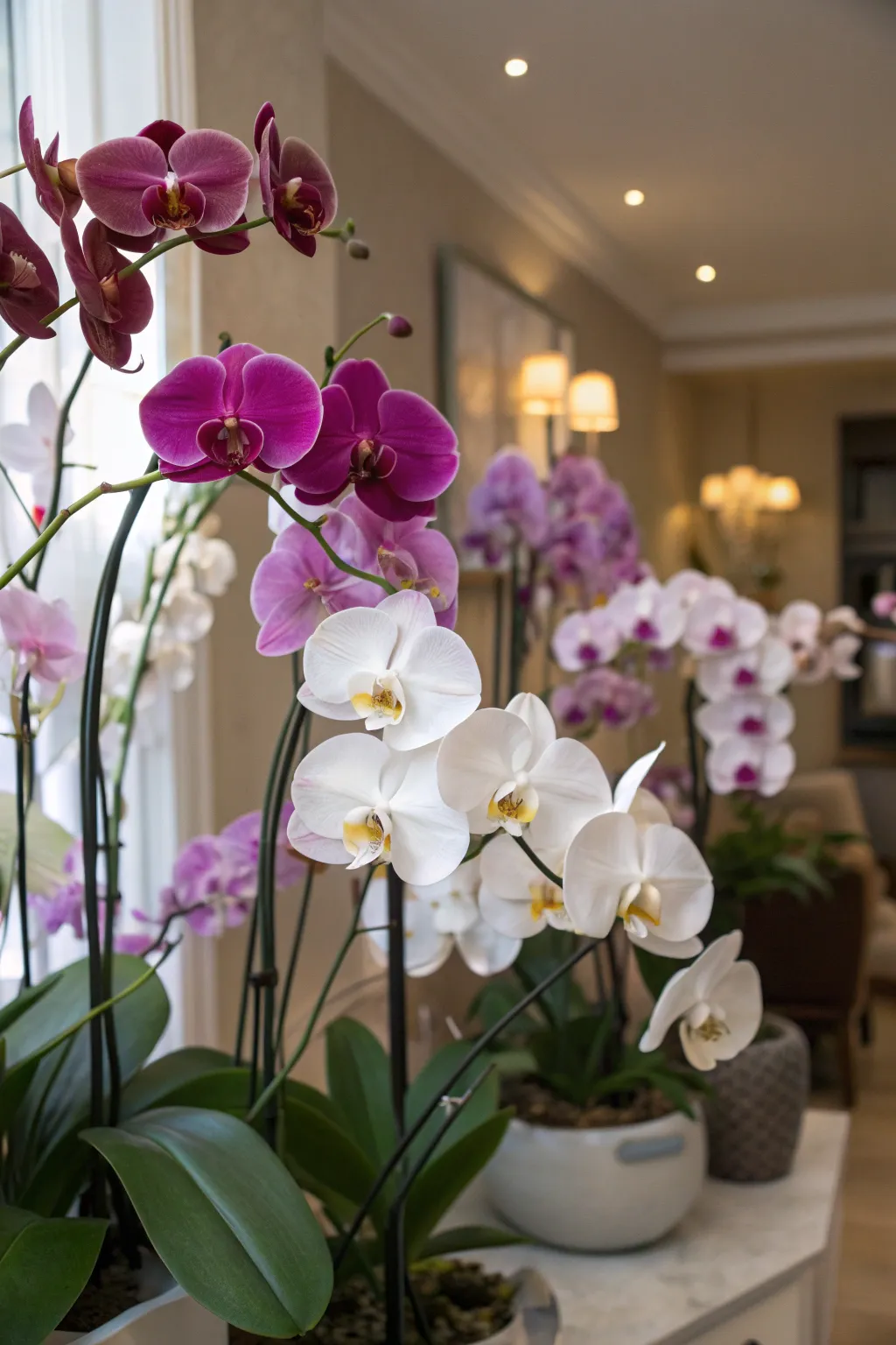Collection of Orchids in various colors with elegant blooms.