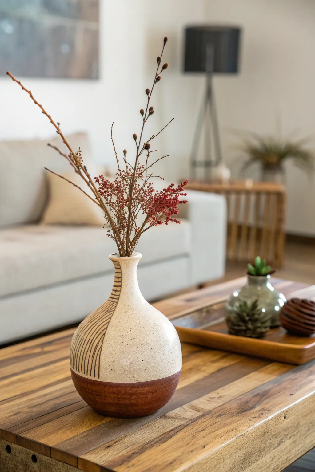 A unique vase as a statement piece on a minimalist coffee table