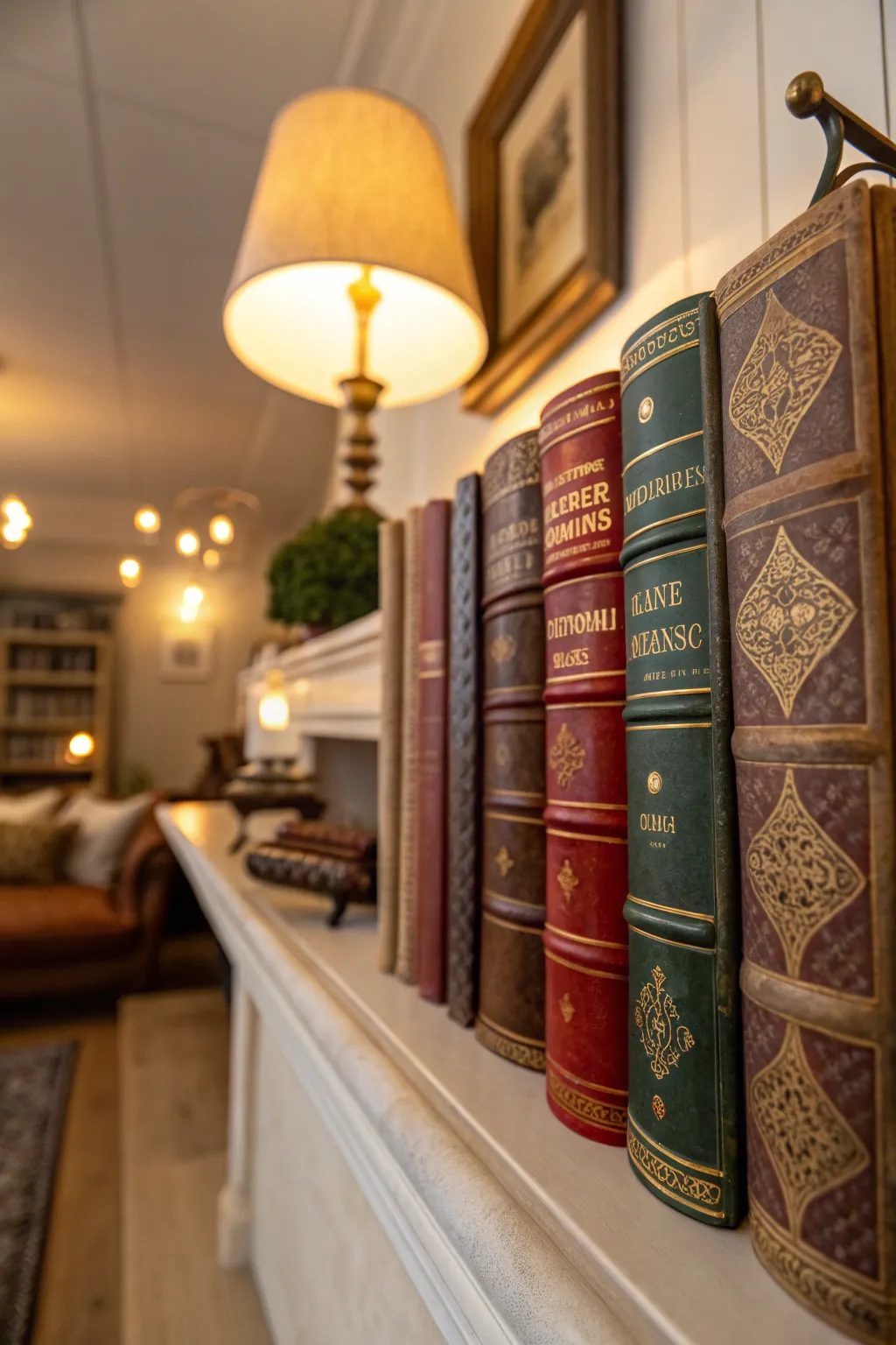 Vintage books displayed on a shelf, adding character and history to the decor.