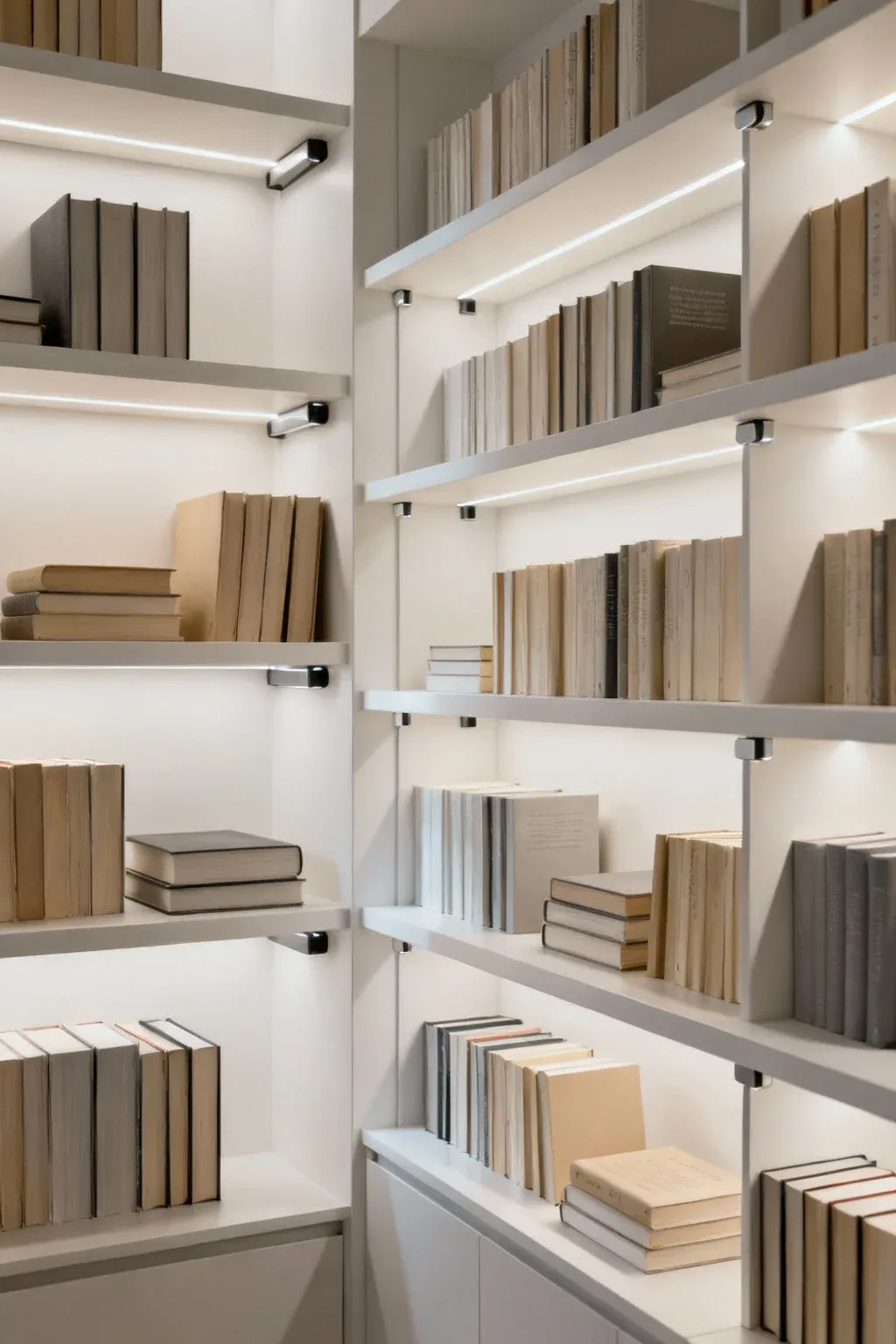 Adjustable shelving units providing versatile storage for books.