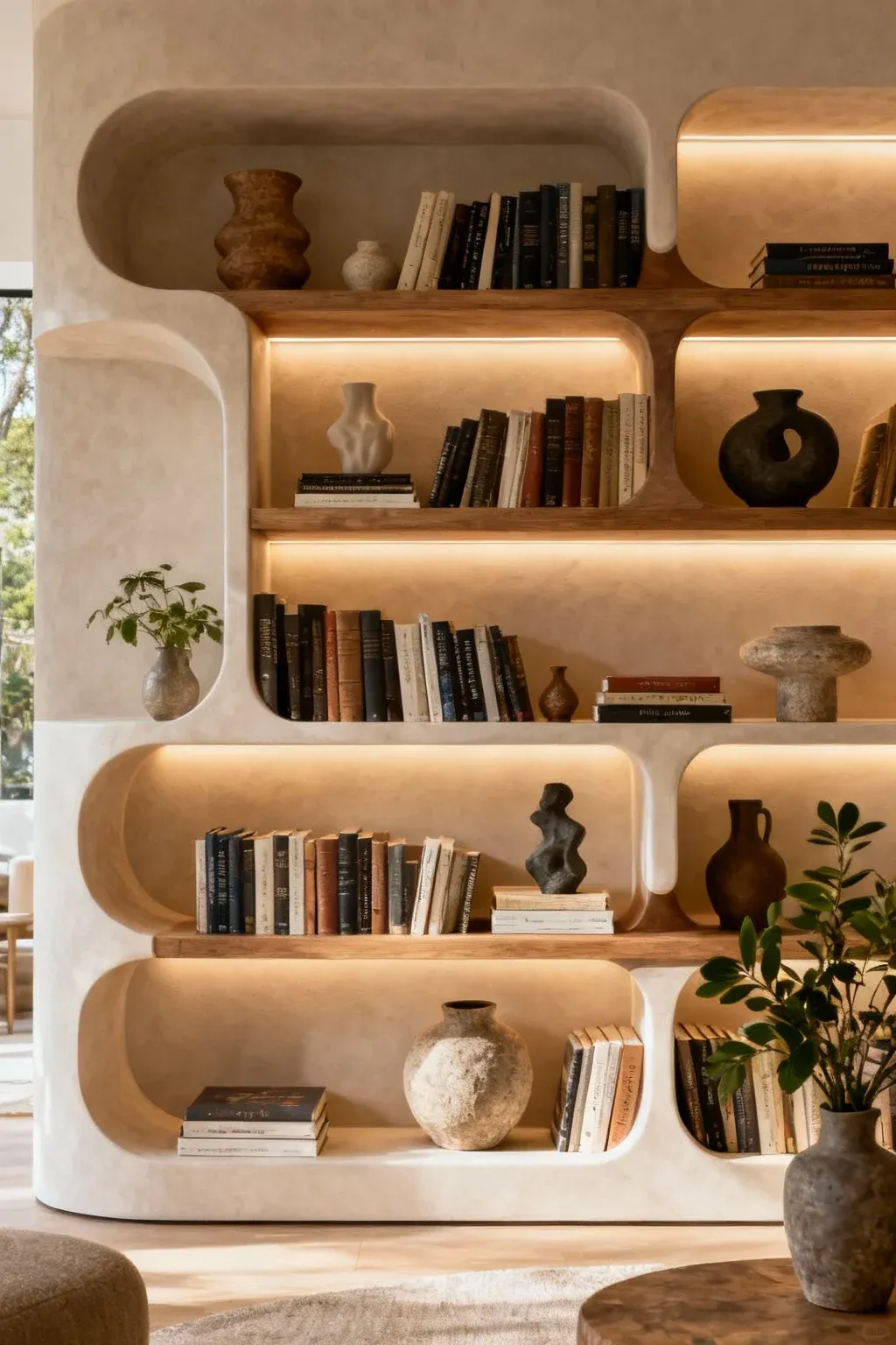 Bespoke bookshelf designs showcasing unique shapes and personal style.