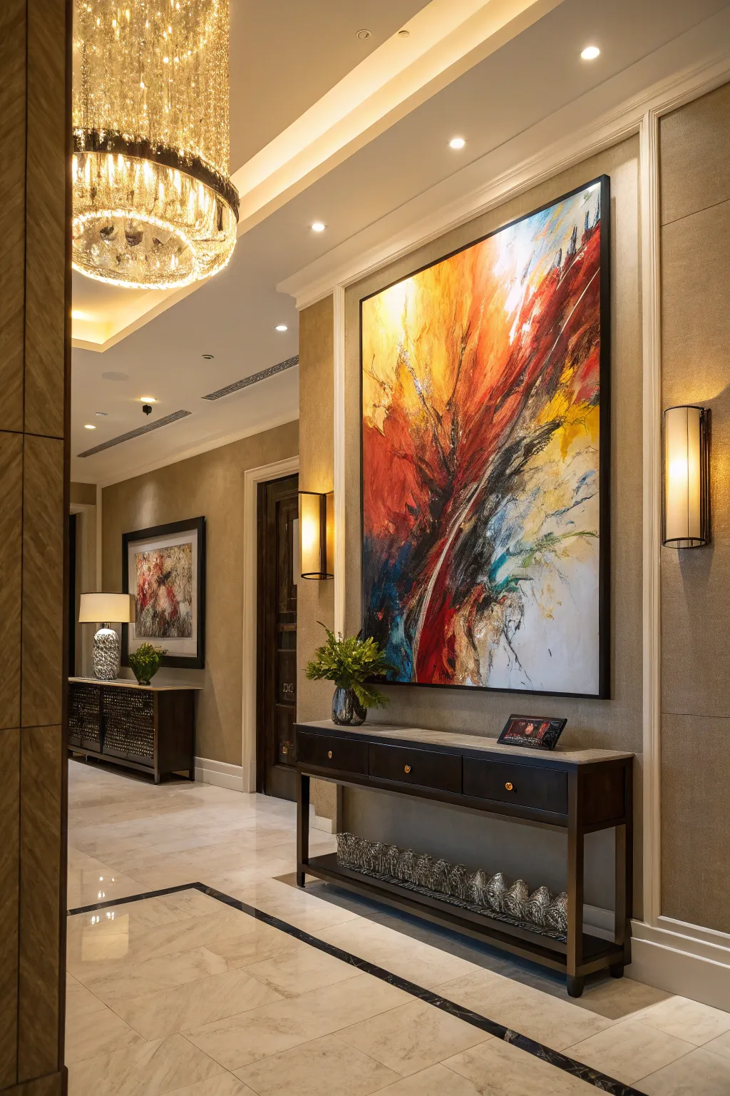 A bold artwork piece in a stylish entryway.