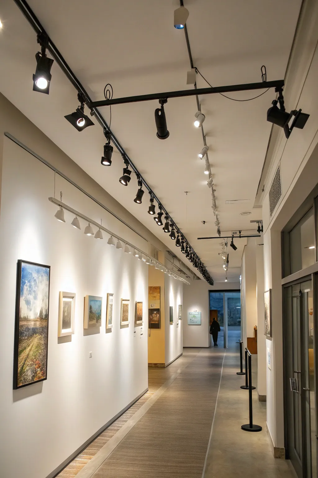 Sleek slimline track lighting illuminating a modern entryway.