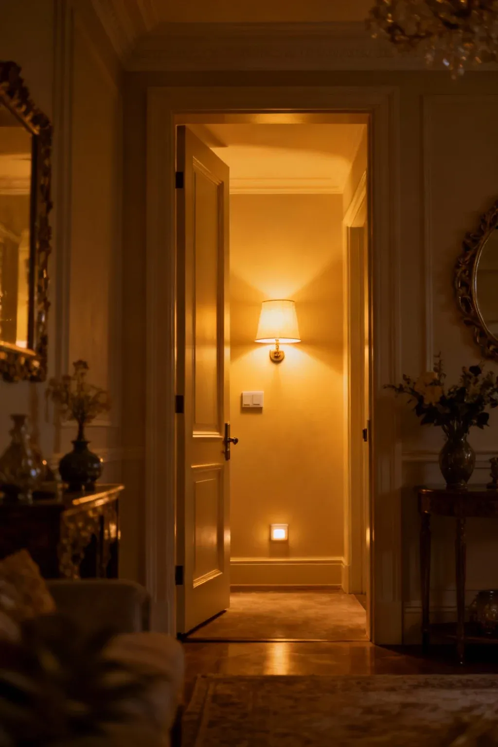 Cozy mood lighting in an inviting entryway.