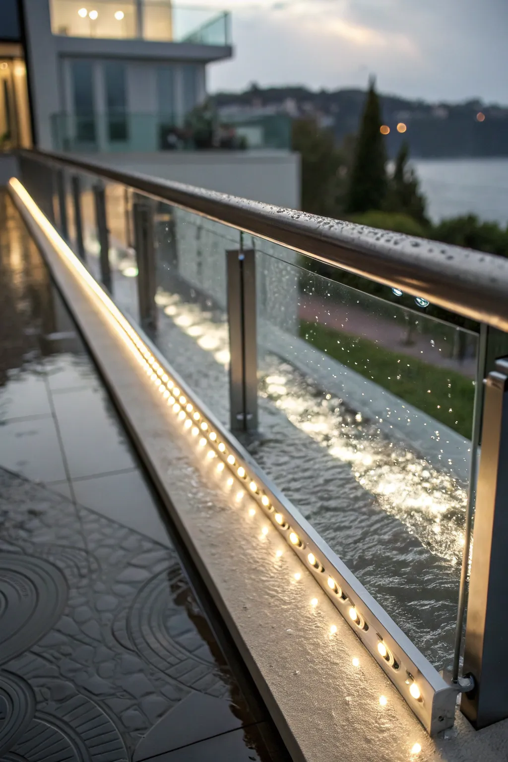 LED-Lit Water Blade for Balcony Railings
